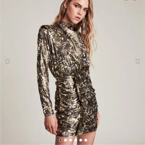 All Saints LIlliana Kettu metallic mini dress